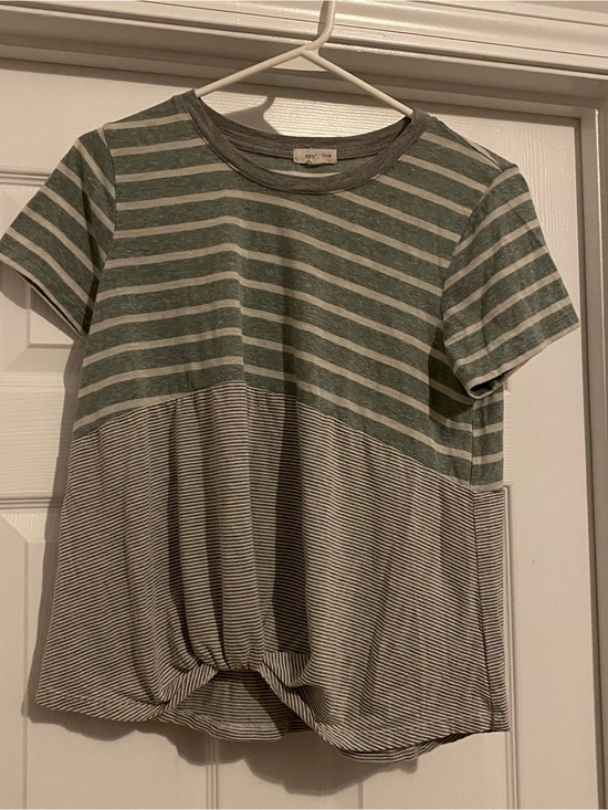 Eyeshadow Tops - Eyeshadow Green and Gray Striped Short Sleeve Tee